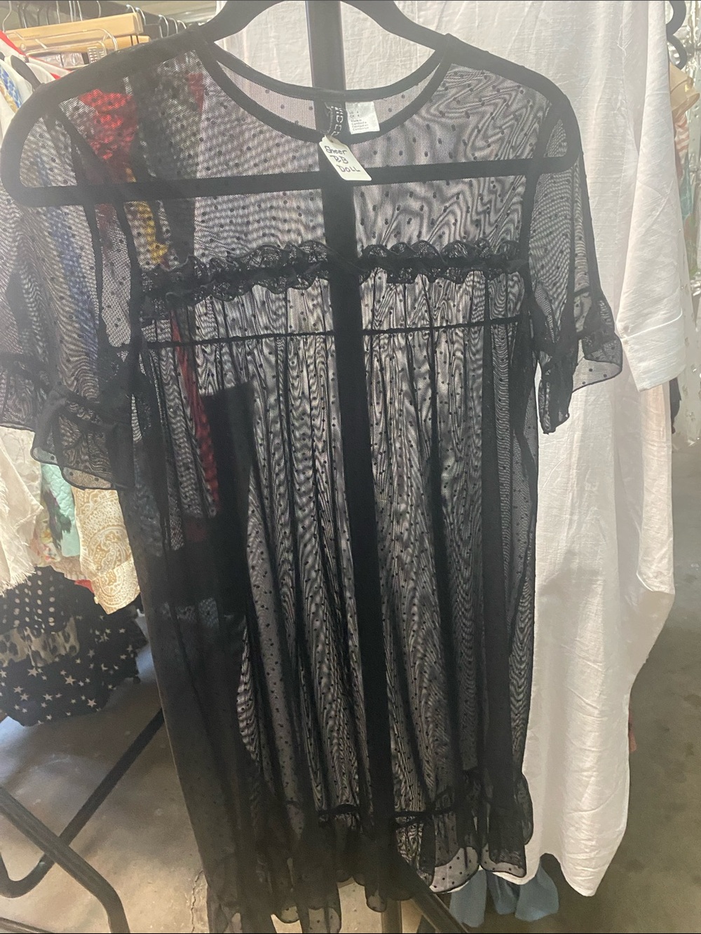 DANIELLE BERNSTEIN Black Sheer Dot Mesh Top